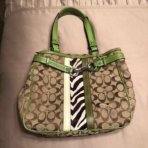 COACH NANCY STRIPE SIGNATURE TOTE BAG PURSE zebra